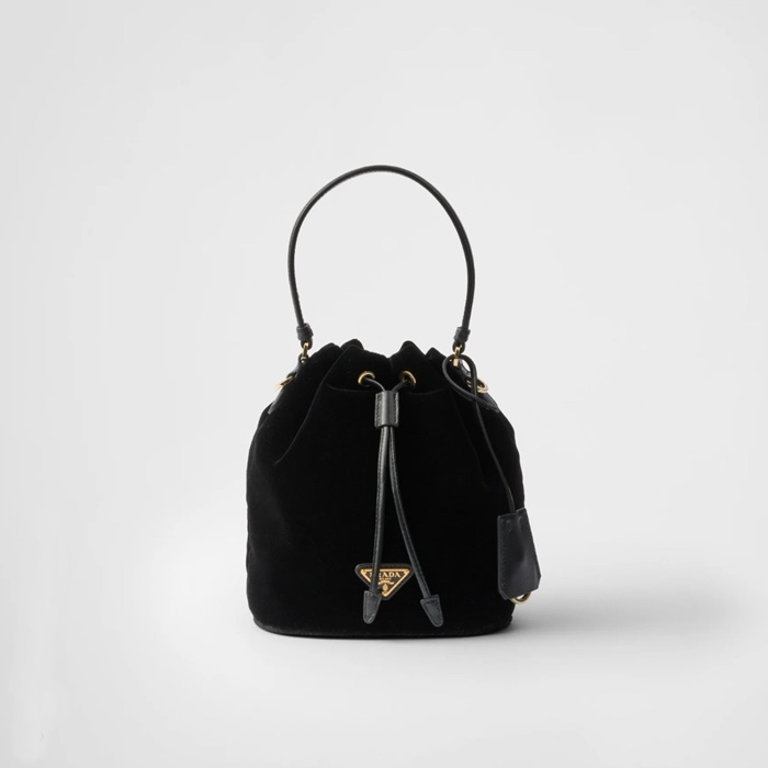 프라다 벨벳 미니 백 나파 레더 디테일 블랙 1BE067 - Prada Velvet Mini-Bag with Nappa Leather Details Black