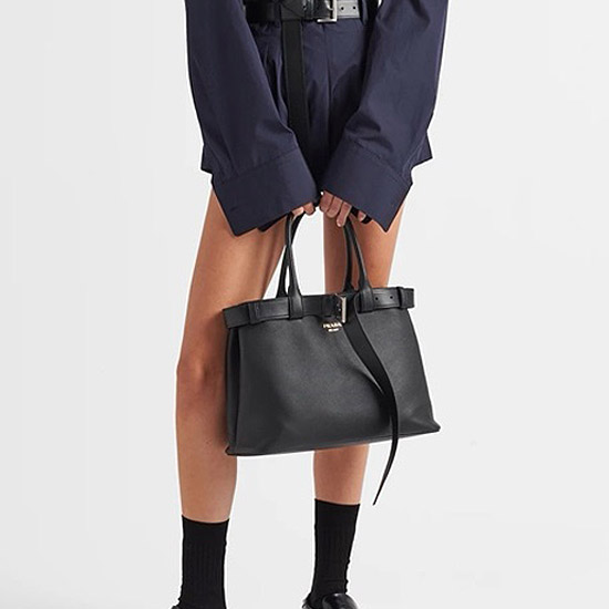 프라다 버클 라지 레더 핸드백 1BA416 - Prada Buckle Large Leather Handbag with Belt