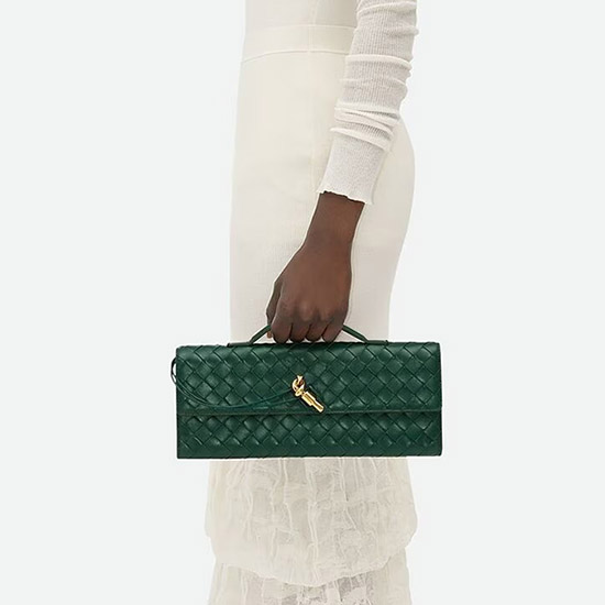 보테가 베네타 지퍼 핸들 클러치 안디아모 에메랄드 그린 741511 - Bottega Veneta Long Clutch Andiamo With Handle Emerald Green